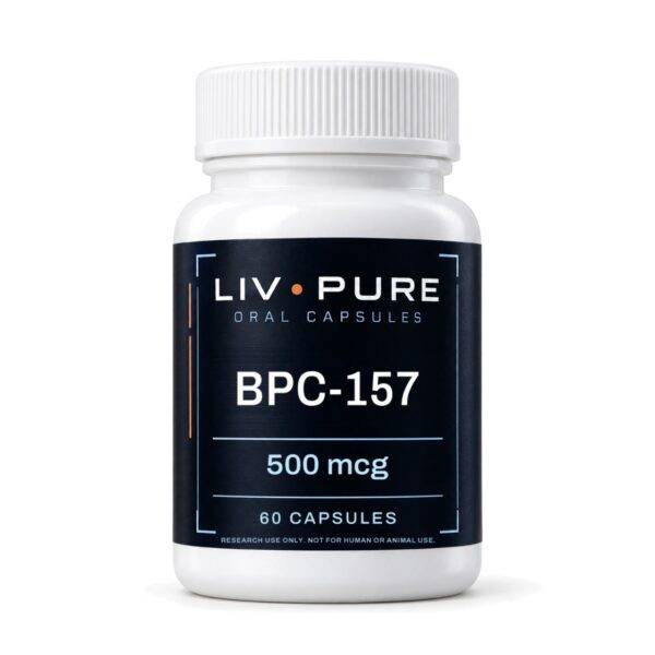 Liv Pure BPC-157 Oral 500 mcg oral capsule bottle, research use only label